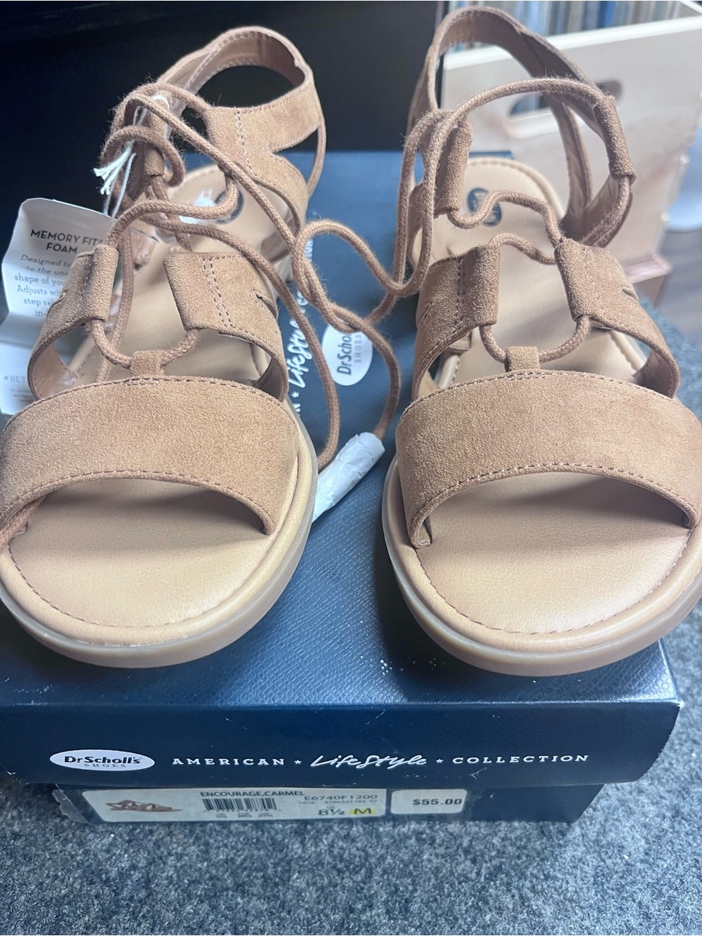 Dr. Scholl's Camel/Tan Suede Strappy Lace-Up Sandals
